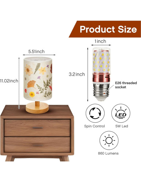 Lámpara de Mesa Vintage Hortsun con Flores Prensadas 21.3x15.2cm