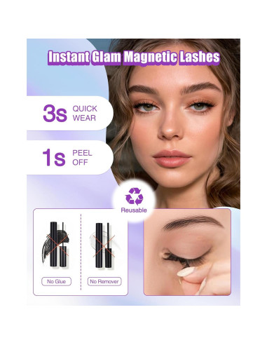 Pestañas Magnéticas LZM 2 Pares Reutilizables Impermeables