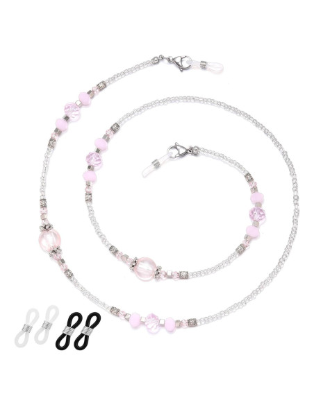 Cadena de Gafas para Mujeres Soporte con Perlas Rosa