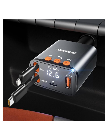 Adaptador de Coche Bluetooth 5.3 SUPERONE con Cargador 69W