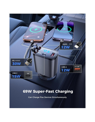 Adaptador de Coche Bluetooth 5.3 SUPERONE con Cargador 69W