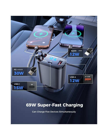 Adaptador de Coche Bluetooth 5.3 SUPERONE con Cargador 69W