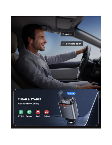 Adaptador de Coche Bluetooth 5.3 SUPERONE con Cargador 69W