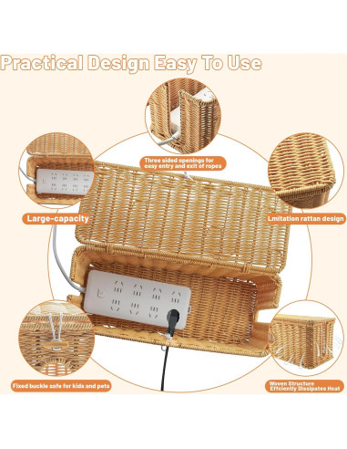 Set de 2 Cajas Organizadoras de Cables IHKFILAN Ratán 15.7x6.3cm