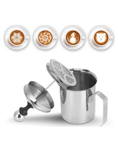 Espumador de Leche Manual HERCHR 400ml Acero Inoxidable Plata