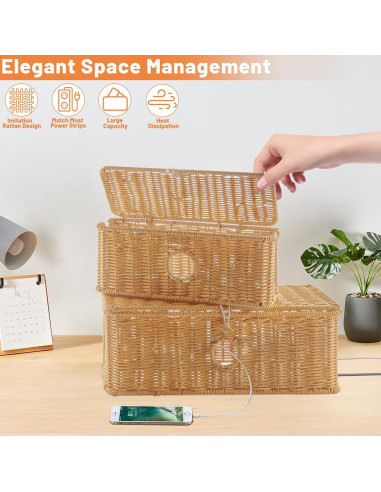 Set de 2 Cajas Organizadoras de Cables IHKFILAN Ratán 15.7x6.3cm