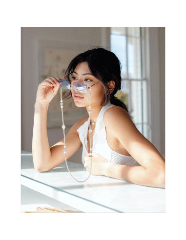 Cadena de Gafas para Mujeres Soporte con Perlas Rosa