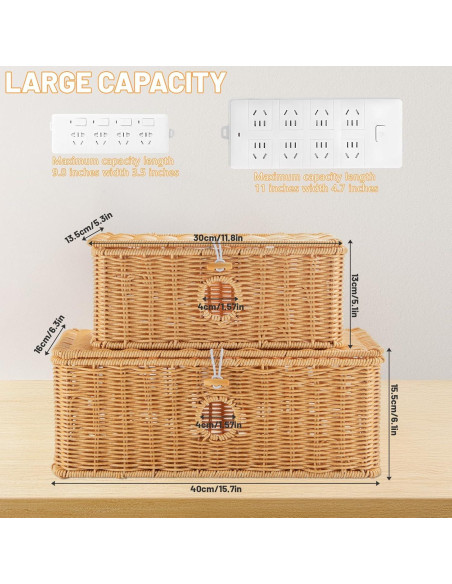 Set de 2 Cajas Organizadoras de Cables IHKFILAN Ratán 15.7x6.3cm Set de 2 Cajas Organizadoras de Cables IHKFILAN Ratán 15.7x6.3cm