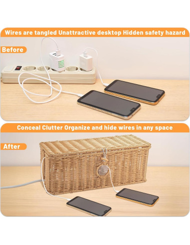 Set de 2 Cajas Organizadoras de Cables IHKFILAN Ratán 15.7x6.3cm