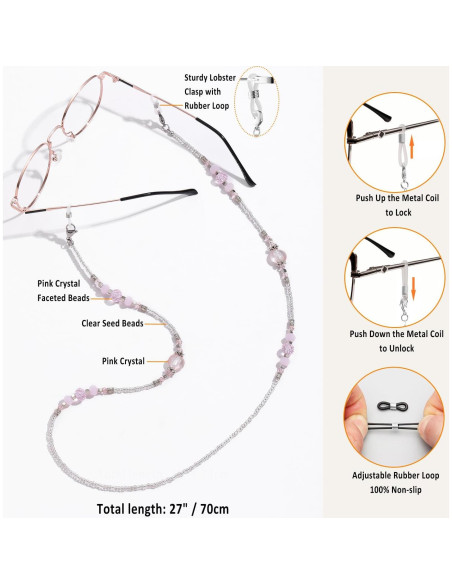 Cadena de Gafas para Mujeres Soporte con Perlas Rosa