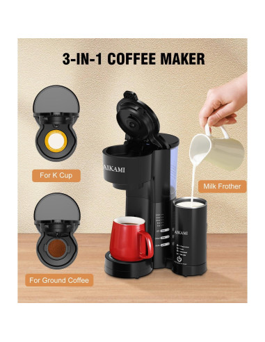 Cafetera AIKAMI 1 Taza con Espumador de Leche 4 en 1