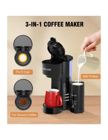 Cafetera AIKAMI 1 Taza con Espumador de Leche 4 en 1