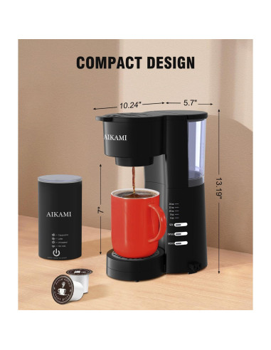 Cafetera AIKAMI 1 Taza con Espumador de Leche 4 en 1