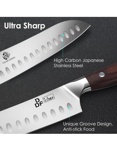 Cuchillo Santoku DDF iohEF 7" Acero Inoxidable Japonés Ergonómico