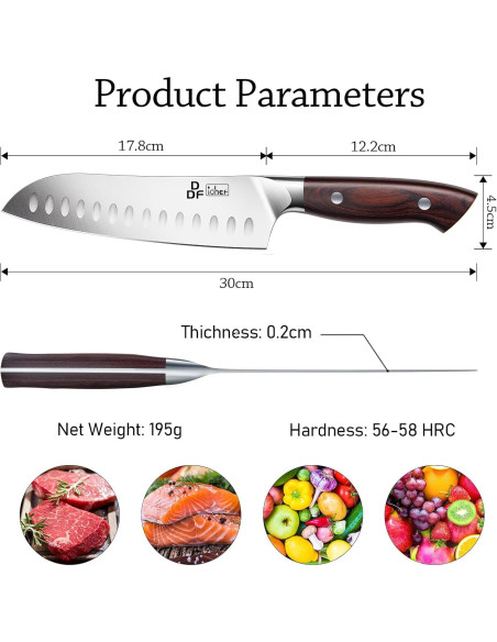 Cuchillo Santoku DDF iohEF 7" Acero Inoxidable Japonés Ergonómico