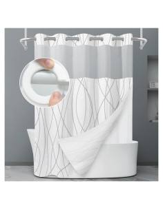 Cortina de Ducha LXBNI Rayas Gris y Blanca 180x188 cm Sin Ganchos