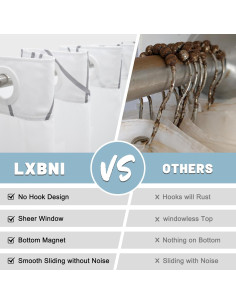 Cortina de Ducha LXBNI Rayas Gris y Blanca 180x188 cm Sin Ganchos 2