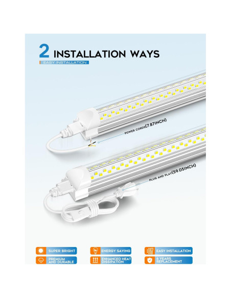 Luz de Taller LED 8FT ELEKICO 100W 15000lm Conectable 10 Pcs