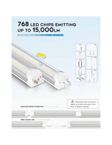 Luz de Taller LED 8FT ELEKICO 100W 15000lm Conectable 10 Pcs