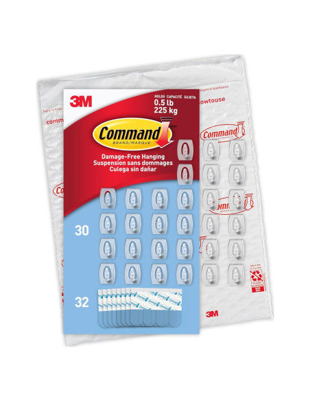Ganchos de Pared Command 3M, 30 Ganchos Transparentes, 32 Tiras