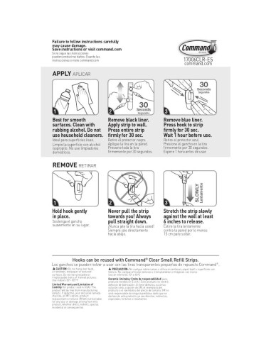 Ganchos de Pared Command 3M, 30 Ganchos Transparentes, 32 Tiras