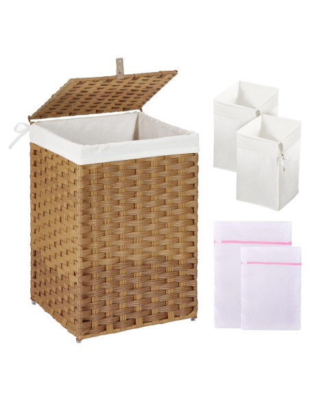 Cesta de Ropa GREENSTELL 60L con Tapa y 2 Bolsas Removibles