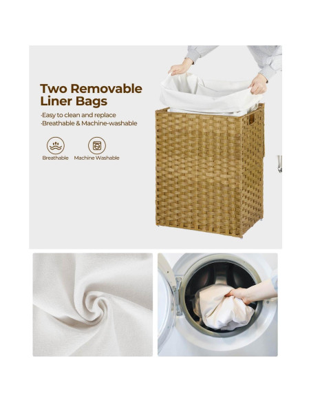 Cesta de Ropa GREENSTELL 60L con Tapa y 2 Bolsas Removibles