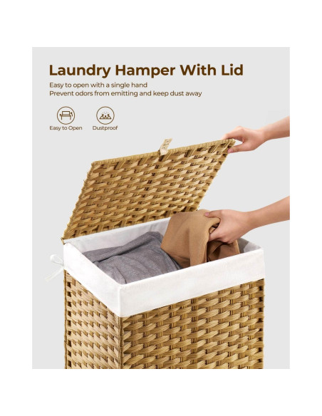 Cesta de Ropa GREENSTELL 60L con Tapa y 2 Bolsas Removibles