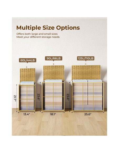 Cesta de Ropa GREENSTELL 60L con Tapa y 2 Bolsas Removibles