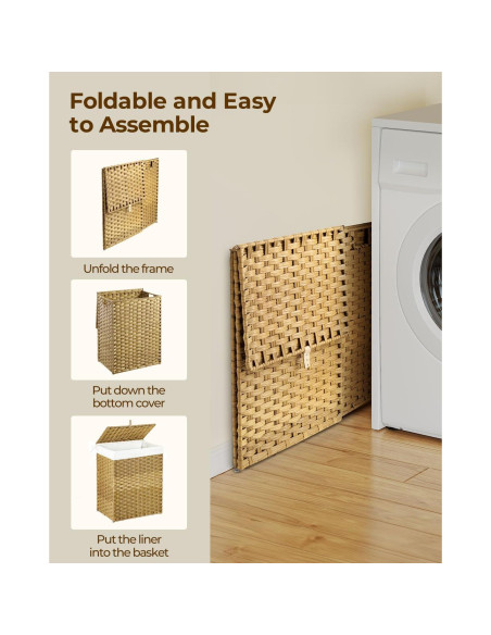 Cesta de Ropa GREENSTELL 60L con Tapa y 2 Bolsas Removibles