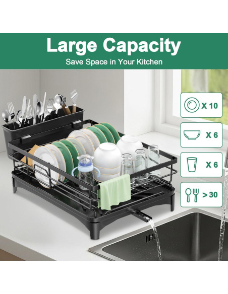 Escurridor de Platos Azevix Grande de Acero Inoxidable Negro