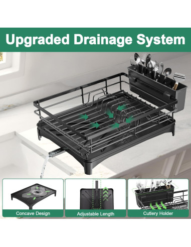 Escurridor de Platos Azevix Grande de Acero Inoxidable Negro