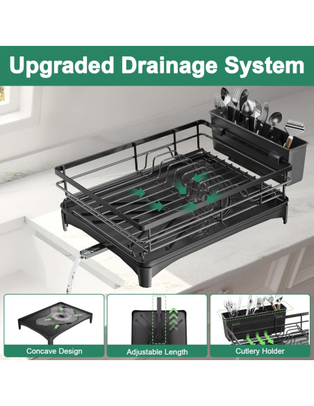 Escurridor de Platos Azevix Grande de Acero Inoxidable Negro