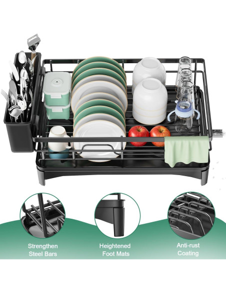 Escurridor de Platos Azevix Grande de Acero Inoxidable Negro