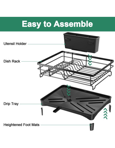 Escurridor de Platos Azevix Grande de Acero Inoxidable Negro