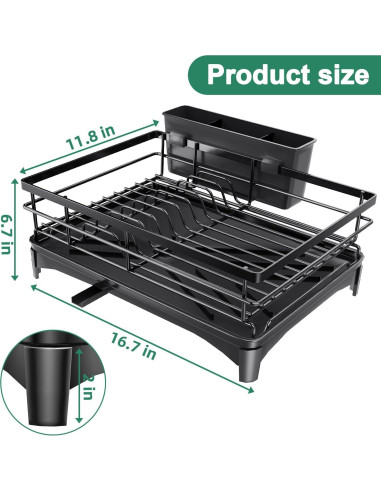 Escurridor de Platos Azevix Grande de Acero Inoxidable Negro