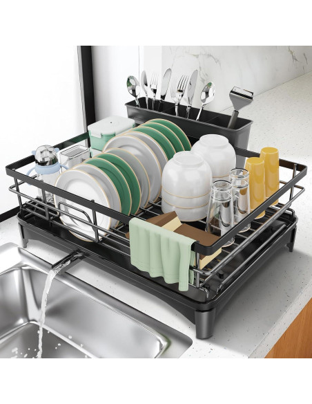 Escurridor de Platos Azevix Grande de Acero Inoxidable Negro