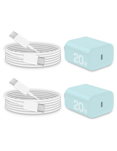Cargador Rápido 20W PD USB-C con Cable 1.83m Azul - 2-Pack