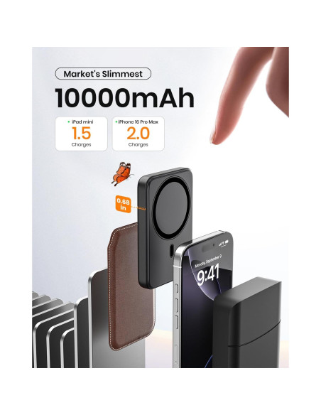 Cargador Portátil Magnético ADDTOP 10000mAh 15W USB-C Negro