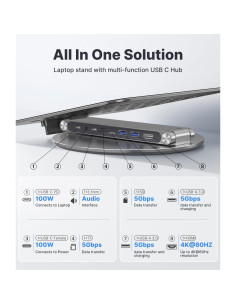 Soporte de Laptop Ajustable Kuxiu 8 en 1 USB-C 10-17" Gris 2