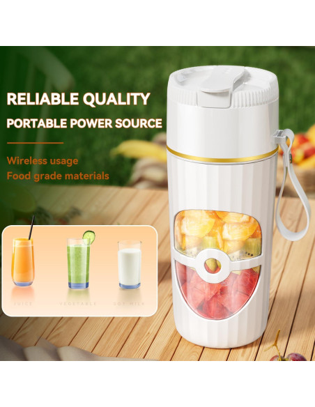 Mezclador Portátil PONDI de Vidrio 450ml Recargable USB-C Blanco