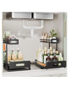 Organizador Deslizante de Metal Delamu 2 Niveles Negro