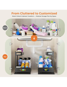 Organizador Deslizante de Metal Delamu 2 Niveles Negro 2