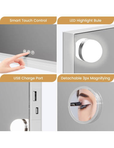 Espejo de Tocador GAOMON Iluminado 58.4x45.7cm LED 3X