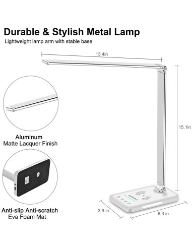 Lámpara de Escritorio LED AFROG EK009A con Cargador Inalámbrico