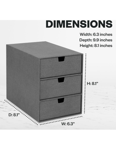 Organizador de Escritorio Bigso Ingrid 3 Cajones Lona Gris