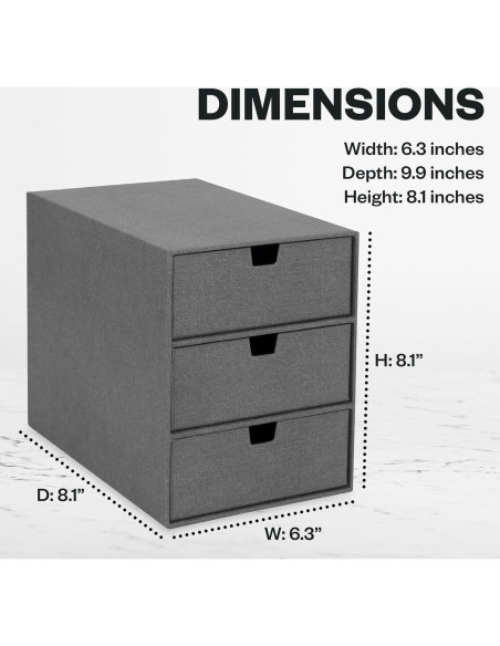 Organizador de Escritorio Bigso Ingrid 3 Cajones Lona Gris