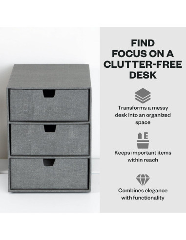Organizador de Escritorio Bigso Ingrid 3 Cajones Lona Gris