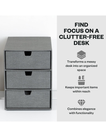 Organizador de Escritorio Bigso Ingrid 3 Cajones Lona Gris