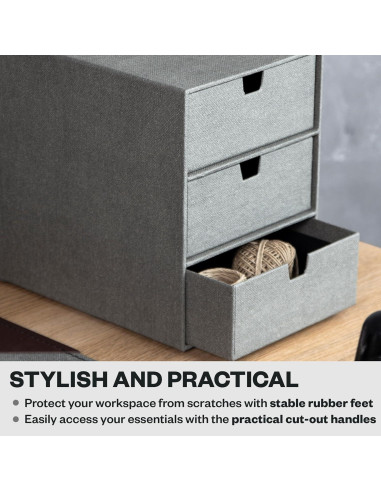 Organizador de Escritorio Bigso Ingrid 3 Cajones Lona Gris